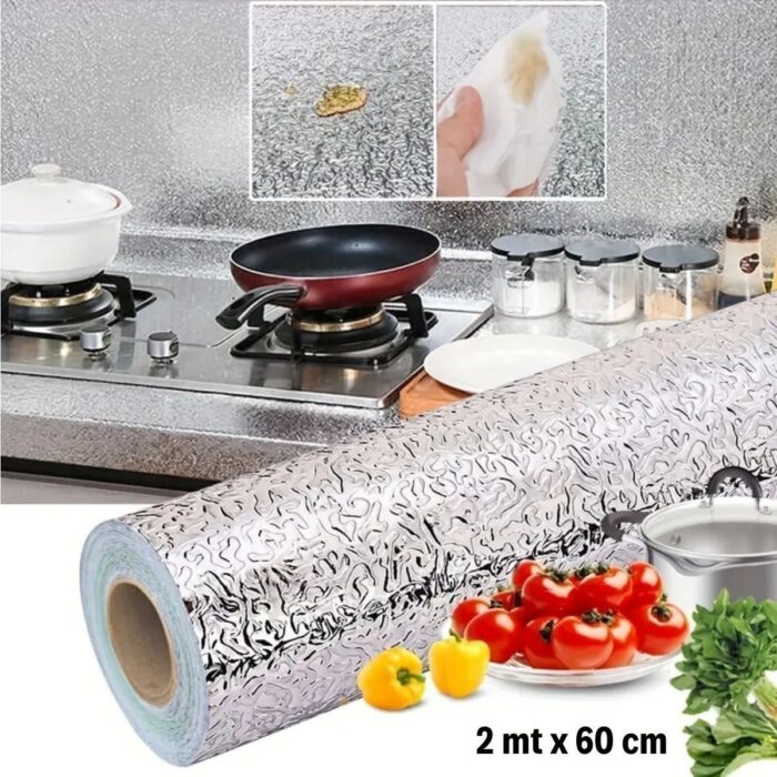BUFFER® Rulo Gümüş Alüminyum Folyo Duvar Kağıdı, Kendinden Yapışkanlı Raf İçi, Su Geçirmez Folyo  2 mt x 60 cm - Görsel 3