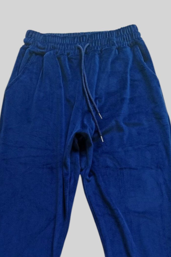 Parlak Kadife Cepli Pantolon Eşofman Pijama Altı Unisex Lastikli Paça Lacivert - Görsel 2