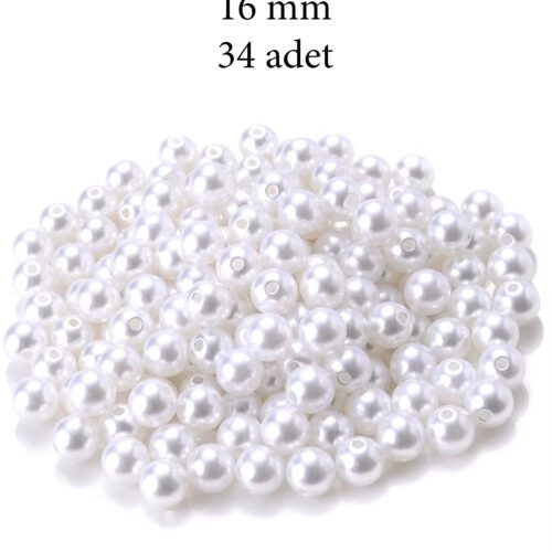 100 gram 16mm Beyaz Renk Plastik İnci Boncuk Çanta ve Takı Yapım Boncuğu (~34 adet)