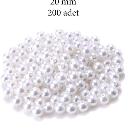 1.000 gram (1 kg.) 20mm Beyaz Renk Plastik İnci Boncuk Çanta ve Takı Yapım Boncuğu (~200 adet)