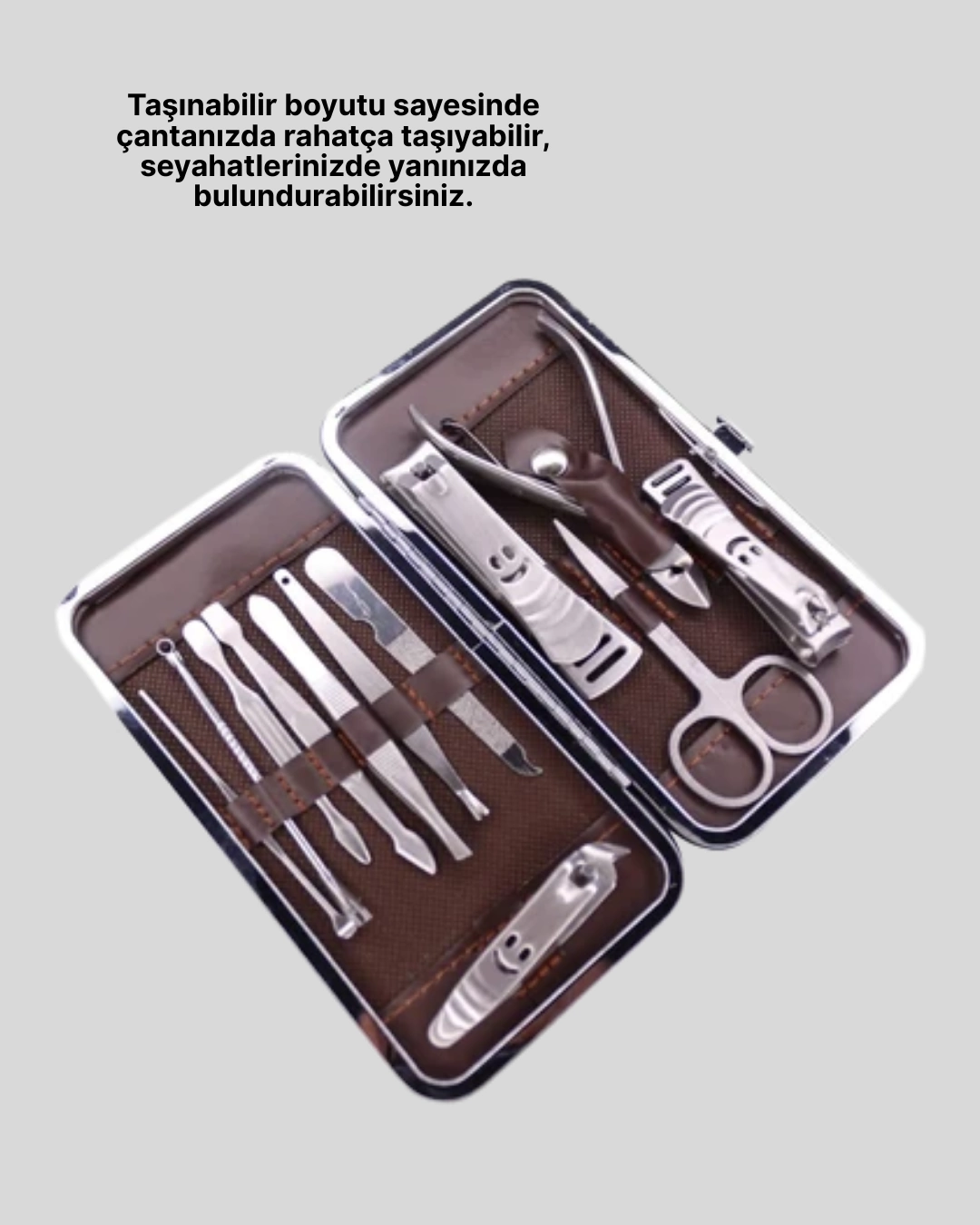 12 Parcalik Ozel Deri Cantali Kisisel Bakim Seti 393876264 Sw1080sh1350 700x875 12 Parçalık Özel Deri Çantalı Kişisel Bakım Seti najmaddin.com hem el hem de ayak bakımınızı kolaylaştırır. Paslanmaz çelikten üretilmiş dayanıklı aletleriyle uzun ömürlü kullanım sağlar. Setin içerisinde kulak çekme aparatı