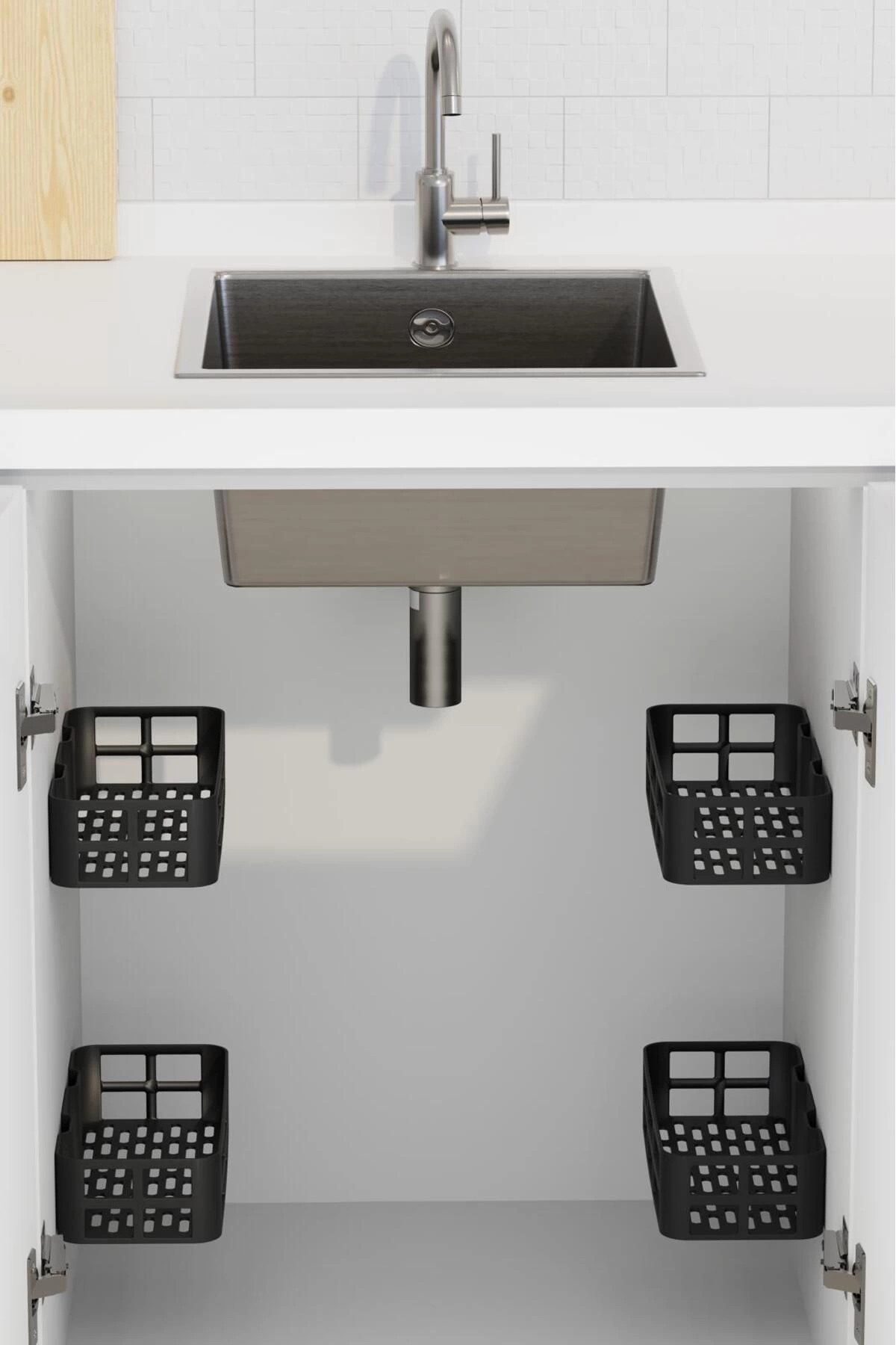 2'li Yapışkanlı Evye Altı ve Dolap İçi Düzenleyici Organizer Raf Seti - Görsel 2