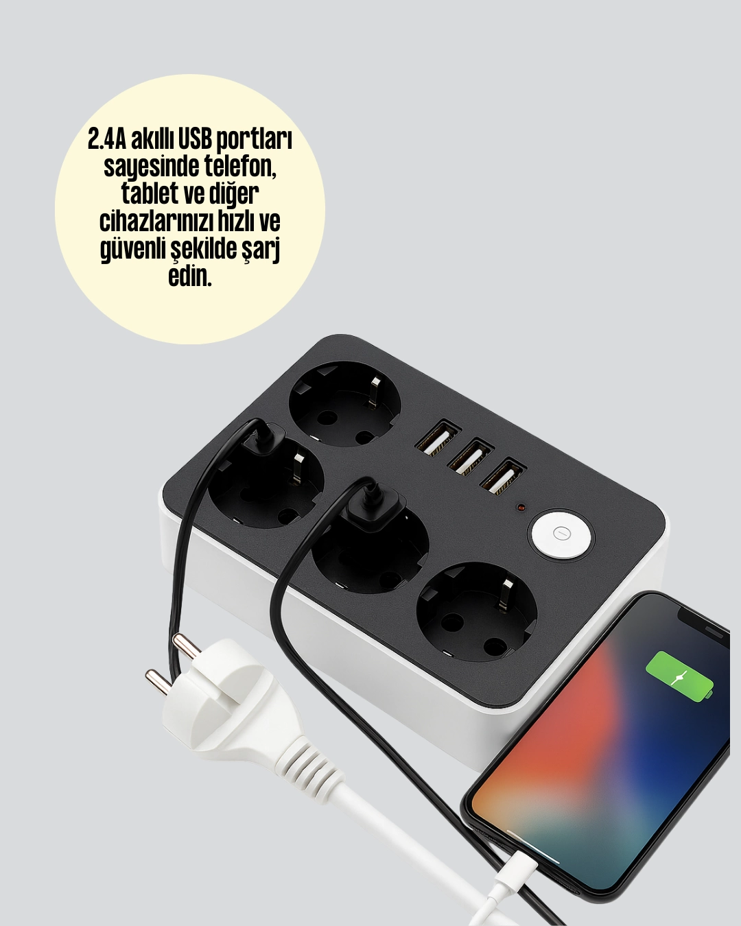 41a Hizli Sarjli Akim Korumali 4 Priz Ve 3 Usb Cikisli Priz 342655537 Sw1080sh1350 700x875 4.1A Hızlı Şarjlı Akım Korumalı 4 Priz ve 3 USB Çıkışlı Priz najmaddin.com akım koruma teknolojisi ile yüksek voltaj ve elektrik dalgalanmalarına karşı koruma sağlar. 4 adet priz çıkışı sayesinde ev aletlerinizi