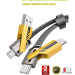 4in1 PD 65 Watt Type-C/27 Watt iPhone Halat Örgü Kırılmaz Uç 1MT Hızlı Şarj ve Data Kablosu fp98