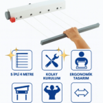 Ergonomik Çamaşırlık 5 Metre 5 İp