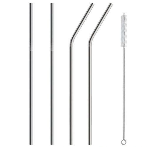 5 Parça Metal Pipet - Paslanmaz Çevre Dostu Metal Pipet Fırça Seti