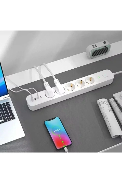 5 Prizli Akım Korumalı Uzatma Kablosu | 2xusb-a + 2xusb-c | 3680w - 2m Kablo - Görsel 3