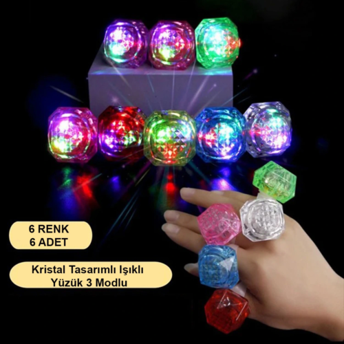 6'lı Kristal Led Parti Yüzük Seti