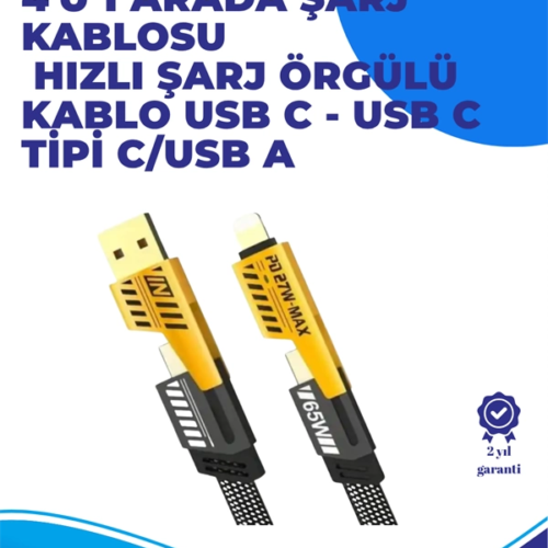 65W 4'ü 1 Arada Çoklu Şarj Kablosu – USB-C