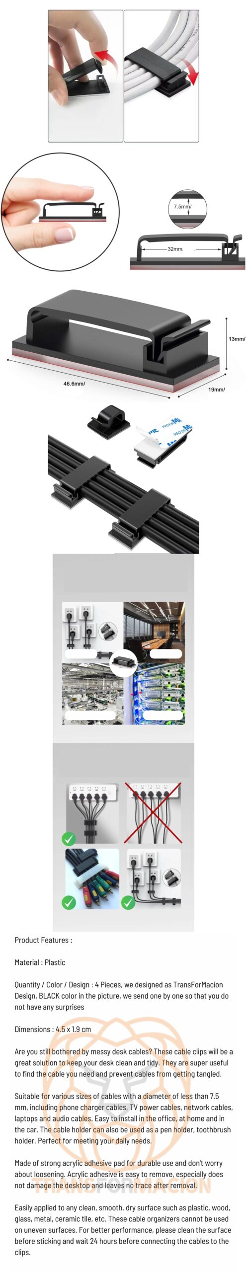 Turk Yapışkanlı Kablo Düzenleyici Klips 4 ADET - Görsel 2