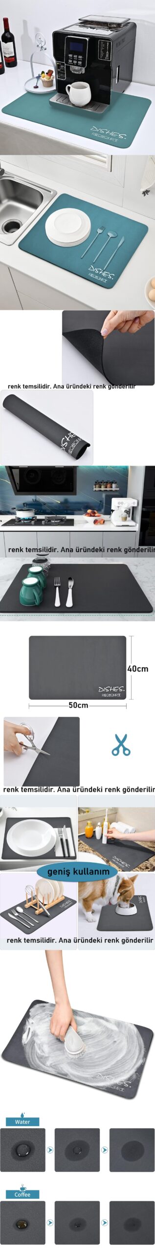 Turk Bulaşık Durulama Kurutma Matı Süzücü Emici D.Reohouri Design - Görsel 2