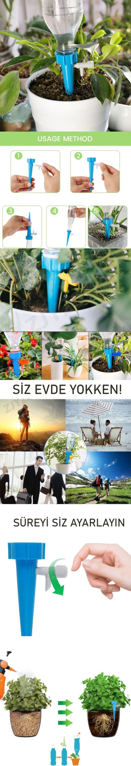 Turk Çiçek Damlama Sulama Şişe Aparat 18 li set Seti - Görsel 2