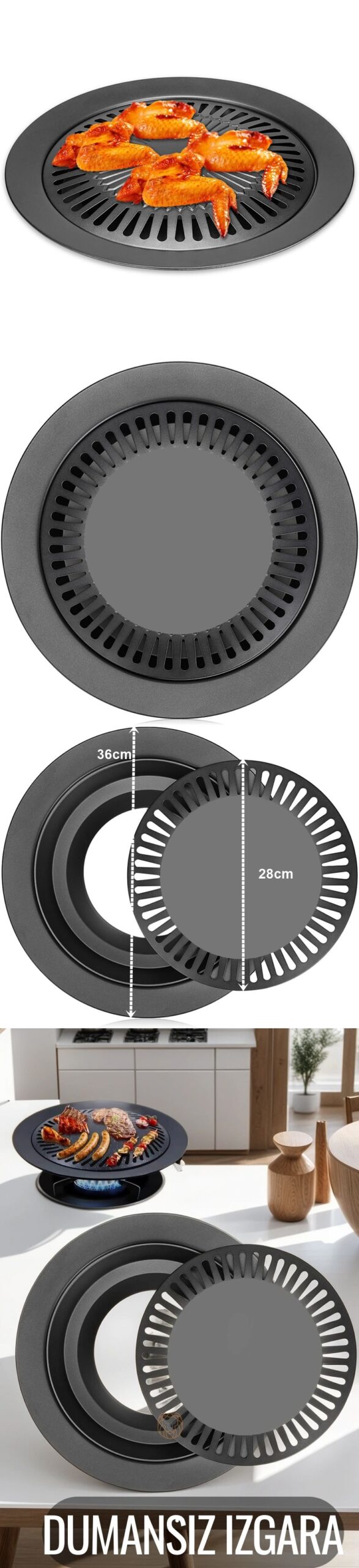 Turk Kokusuz Dumansız Izgara Su Hazneli Ocak Üstü Grill - Görsel 2