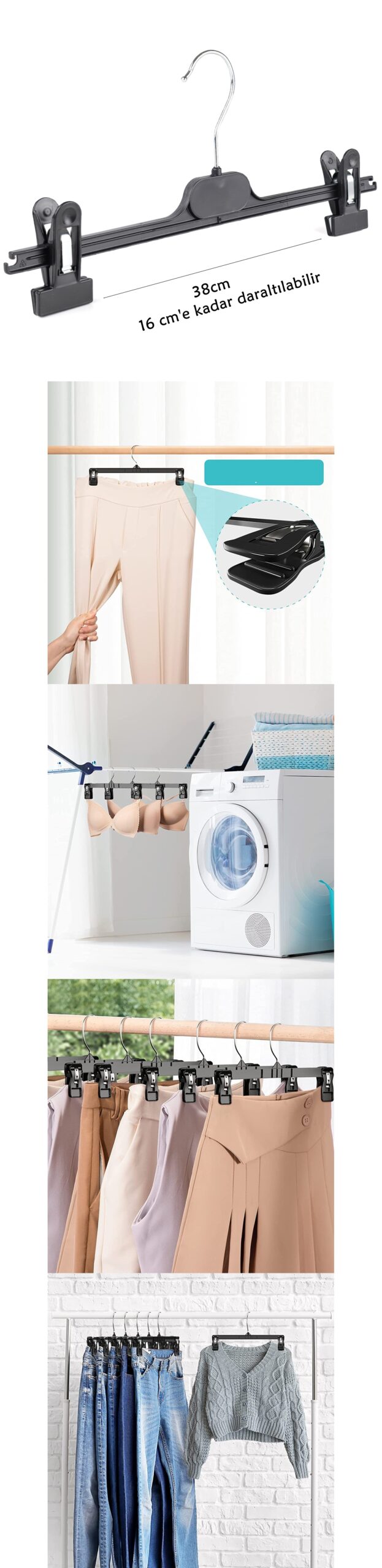 Turk Etek Pantolon Eşarp Kıskaçlı Askı 8 li SET - Görsel 2