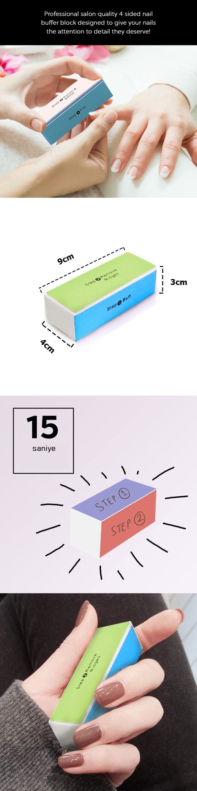 Turk 4 Yüzeyli Törpü ve Parlatma Blok Sünger 3 lü Set - Görsel 2