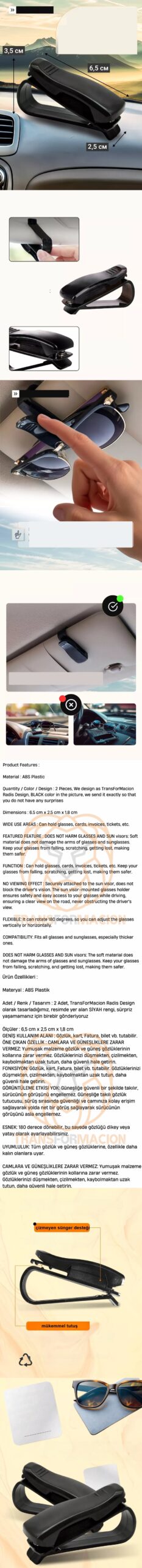 Turk Araç Gözlük Tutucu Güneşliğe Uygun Mini 2 ADET - Görsel 2