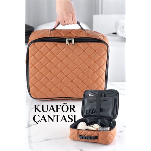 Turk Kuaför Çantası Kapitone Deri Berber Çantası Makyöz Ekipman Çantası TABA