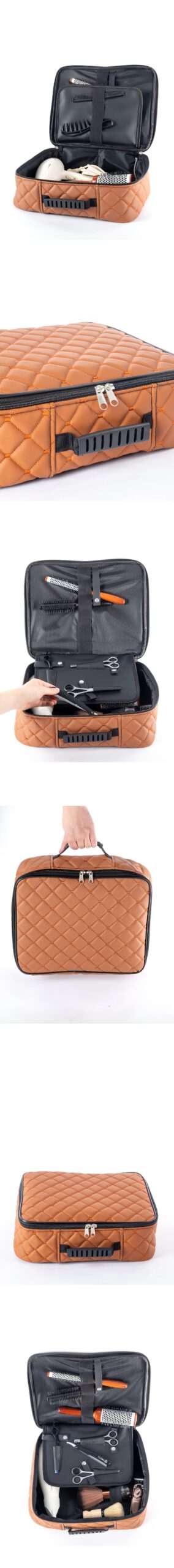 Turk Kuaför Çantası Kapitone Deri Berber Çantası Makyöz Ekipman Çantası TABA - Görsel 2