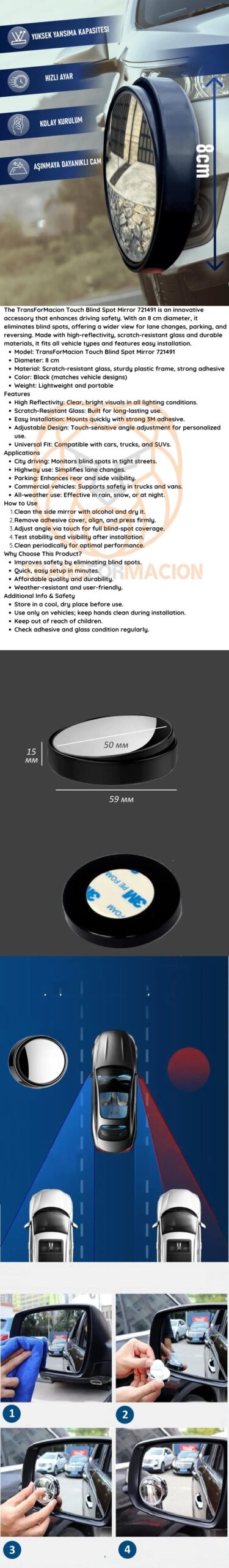 Turk Araç Kör Nokta Aynası Dokunmatik - Görsel 2