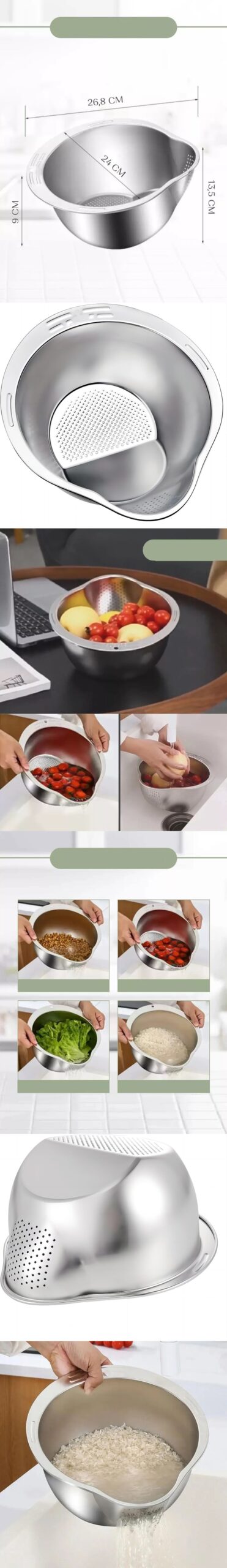 Turk Inox Süzgeç Pirinç Makarna Salata Süzgeci 304 Paslanmaz Çelik 2 ADET - Görsel 2