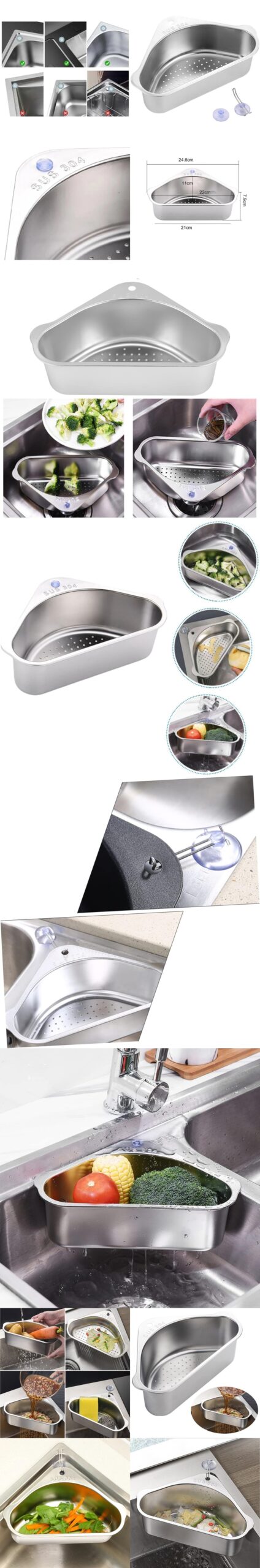 Turk Inox Lavabo Köşe Süzgeci Organizer 304 Paslanmaz Çelik - Görsel 2