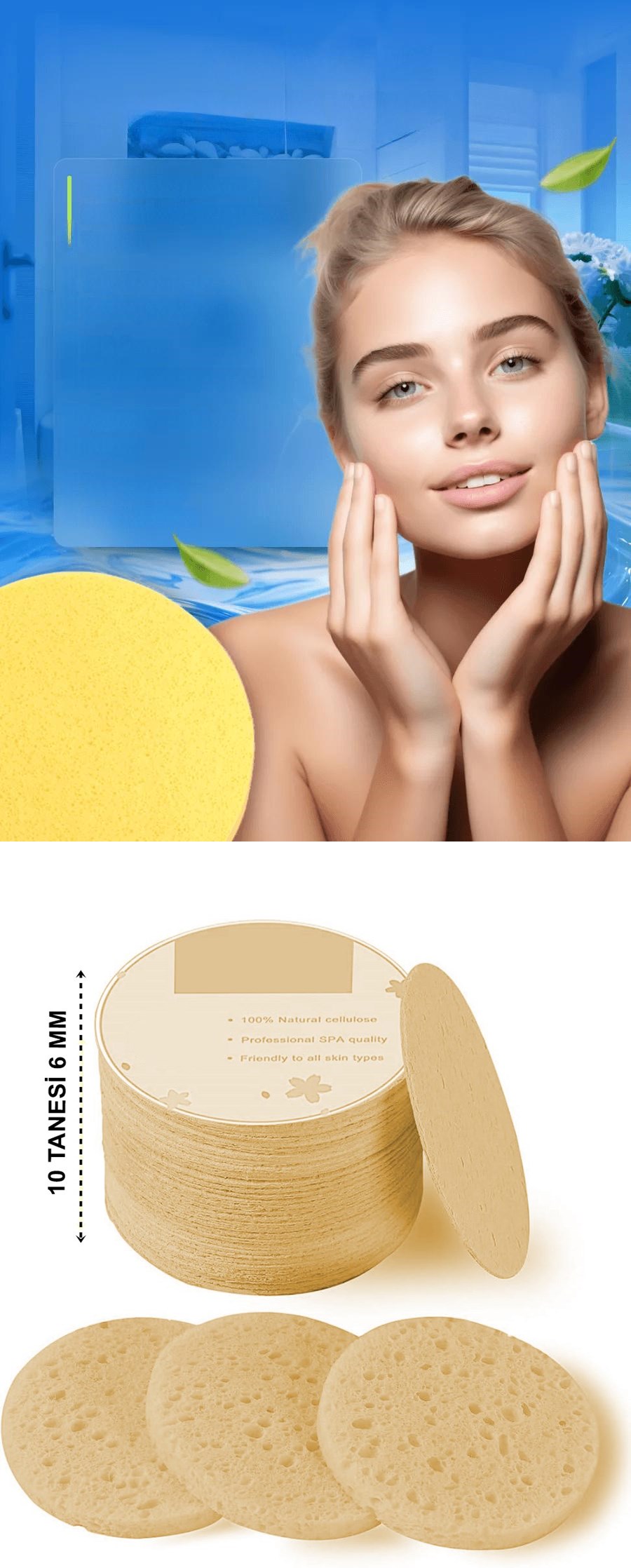 Turk Sıkıştırılmış Makyaj Temizlik Pedi Cilt Temizlik Süngeri Doğal Selülöz 10 ADET - Görsel 2