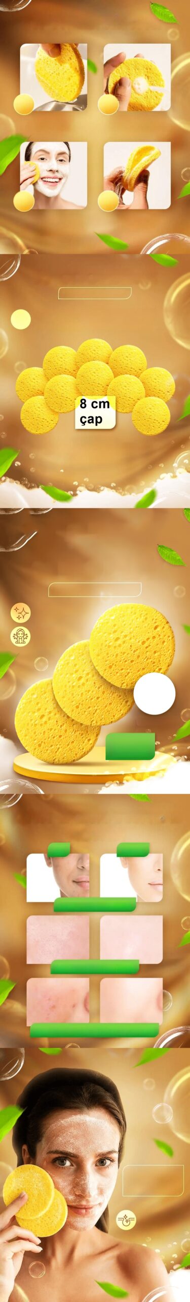 Turk Makyaj Temizlik Pedi Cilt Temizlik Süngeri Doğal Selülöz 10 ADET - Görsel 2