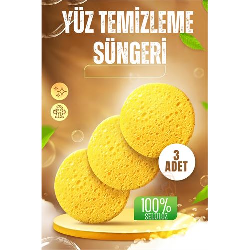 Turk Makyaj Temizlik Pedi Cilt Temizlik Süngeri Doğal Selülöz 3 ADET