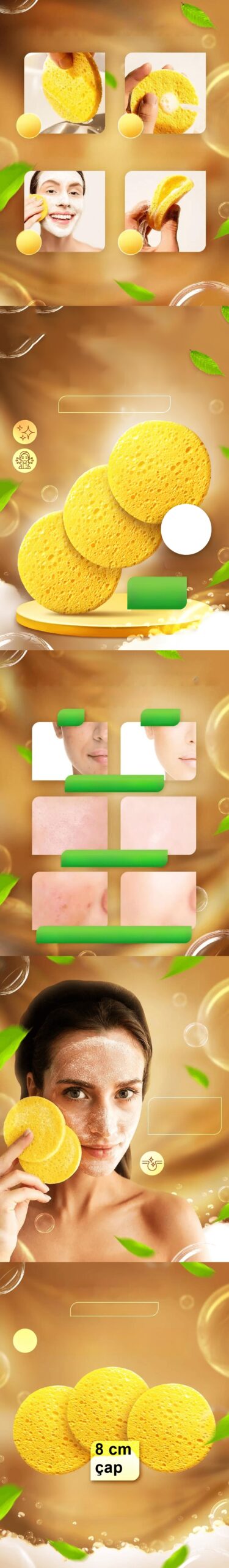 Turk Makyaj Temizlik Pedi Cilt Temizlik Süngeri Doğal Selülöz 3 ADET - Görsel 2