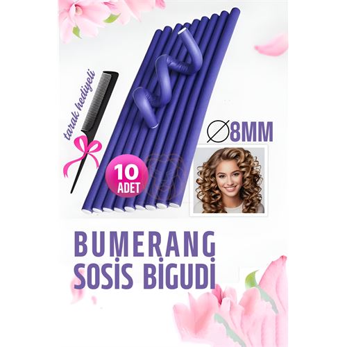 Turk Bumerang Sosis Bigudi Tarak Seti 8 mm Kalınlık 10 Adet