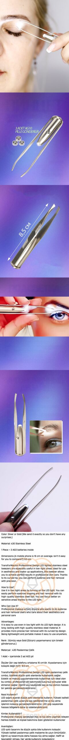Turk Led Işıklı Cımbız Kirpik Kaş Cımbız Epilasyon Cımbızı - Görsel 2