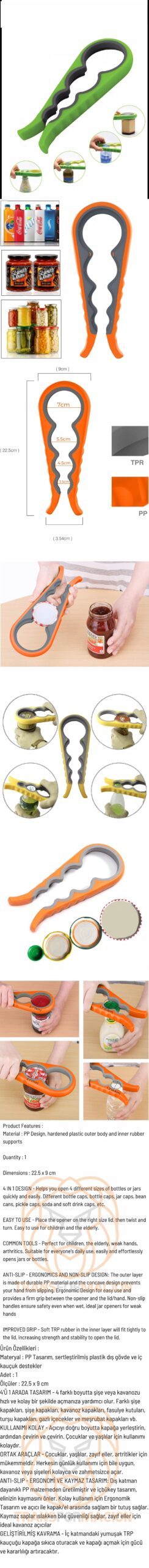 Turk Kavanoz Şişe Açacağı 4 Tip Açacak 4 in 1 - Görsel 2