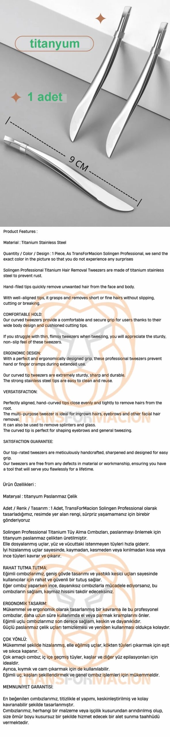 Turk Cımbız Titanyum Çelik Solingen Professional - Görsel 2