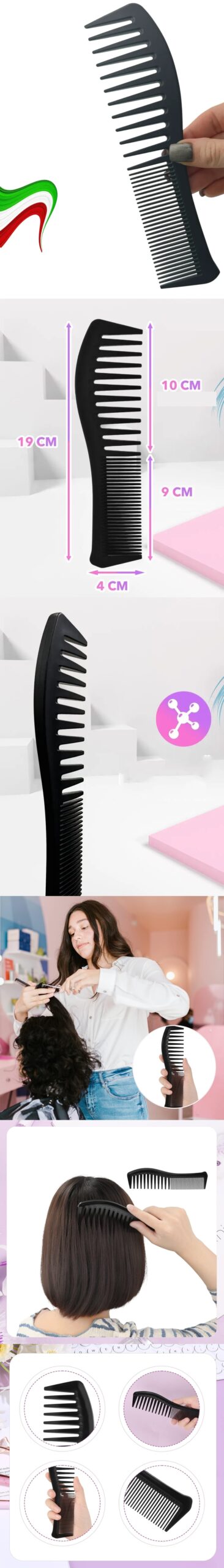 Turk Geniş Diş ve İnce Diş Tarak Saç Şekillendirme Düzeltme Kesme - Görsel 2