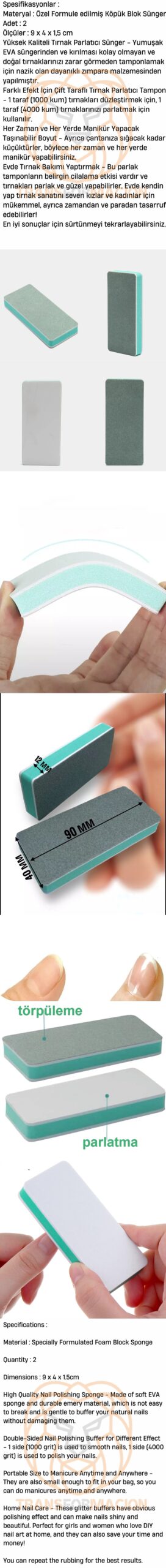 Spesifikasyonlar : Materyal : Özel Formule edilmiş Köpük Blok Sünger Adet : 2 Ölçüler : 9 x 4 x 1