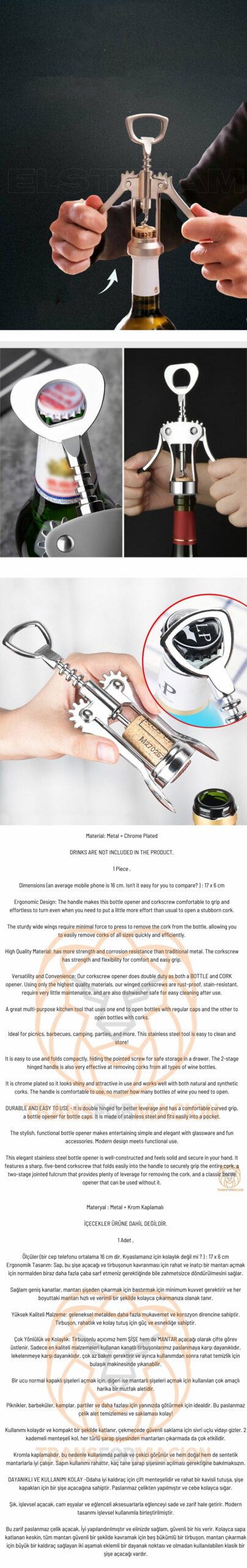 Turk Tirbuşon Şarap Açacağı ve Şişe Açacağı - Görsel 2