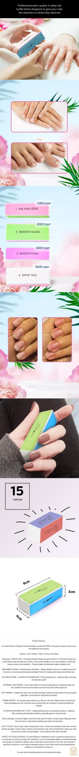 Turk 4 Yüzeyli Tırnak Törpüsü ve Parlatma Blok Sünger Solingen Professional - Görsel 2