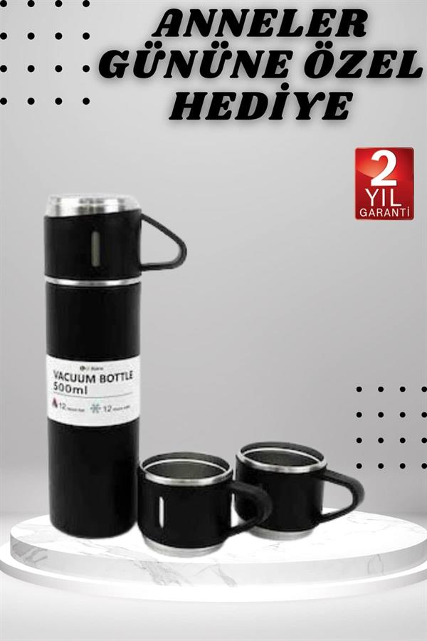 Paslanmaz çelikten üretilen 500 ml kapasiteli vakumlu termos seti