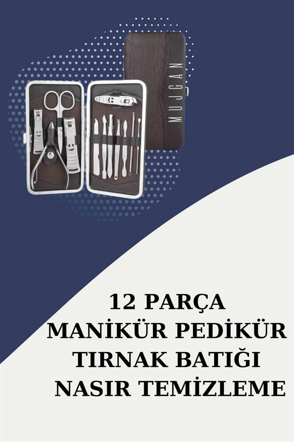 12 Parça Paslanmaz Çelik Kompakt ve Taşınabilir Manikür Makası Tırnak Makası