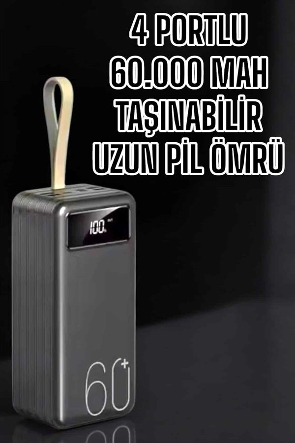 Powerbank 60.000 Mah Hızlı Şarj 4 Çıkışlı Uzun Şarj Süreli Dijital Göstergeli