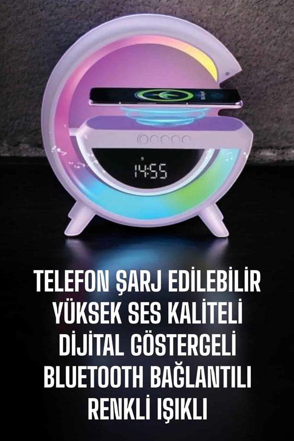Bluetooth Hoparlör 15W Kablosuz Hızlı Şarj LED Gece Lambası