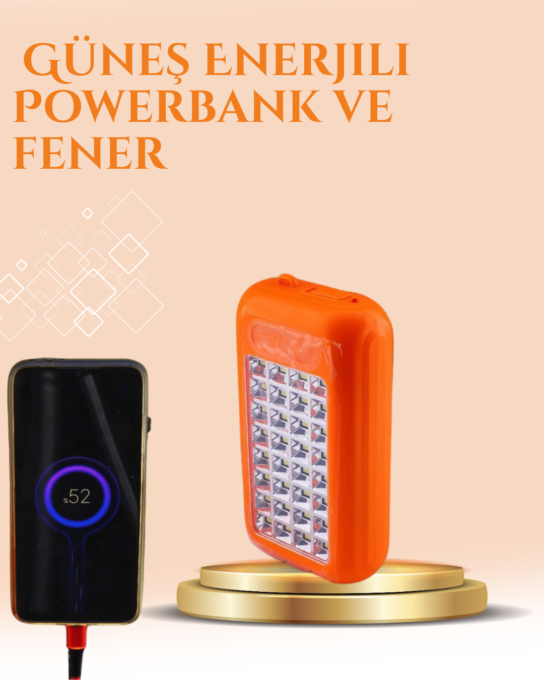 Gold Silver Güneş Enerjili Powerbank Işıldak – 10000 mAh Taşınabilir Suya Dayanıklı 32 LED