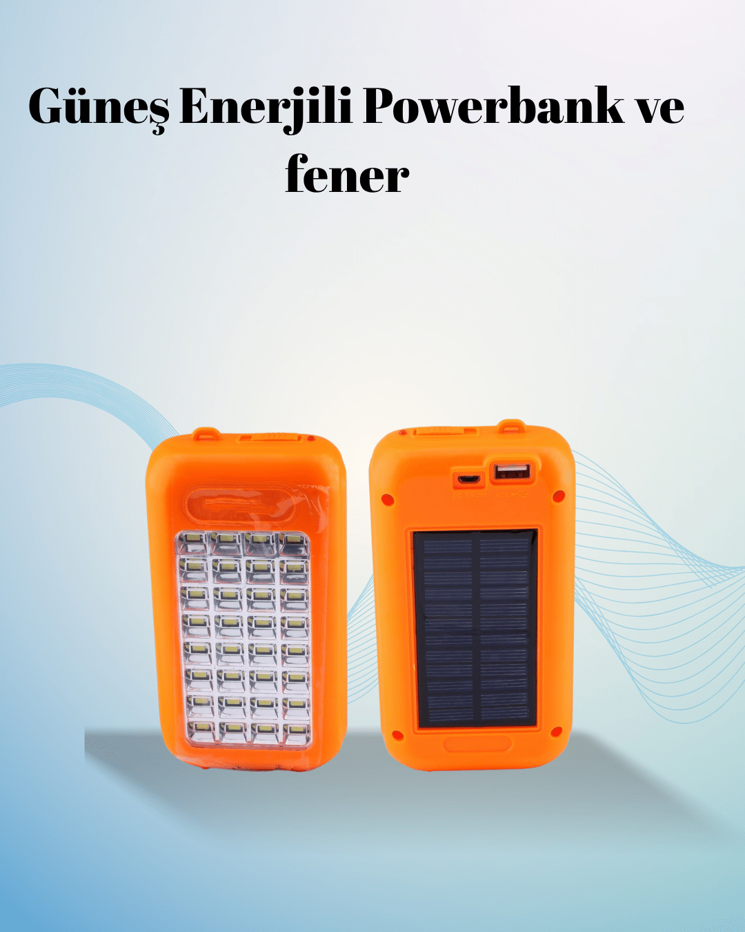 Gold Silver Güneş Enerjili Powerbank Işıldak – 10000 mAh 32 LED Çift USB Su Geçirmez