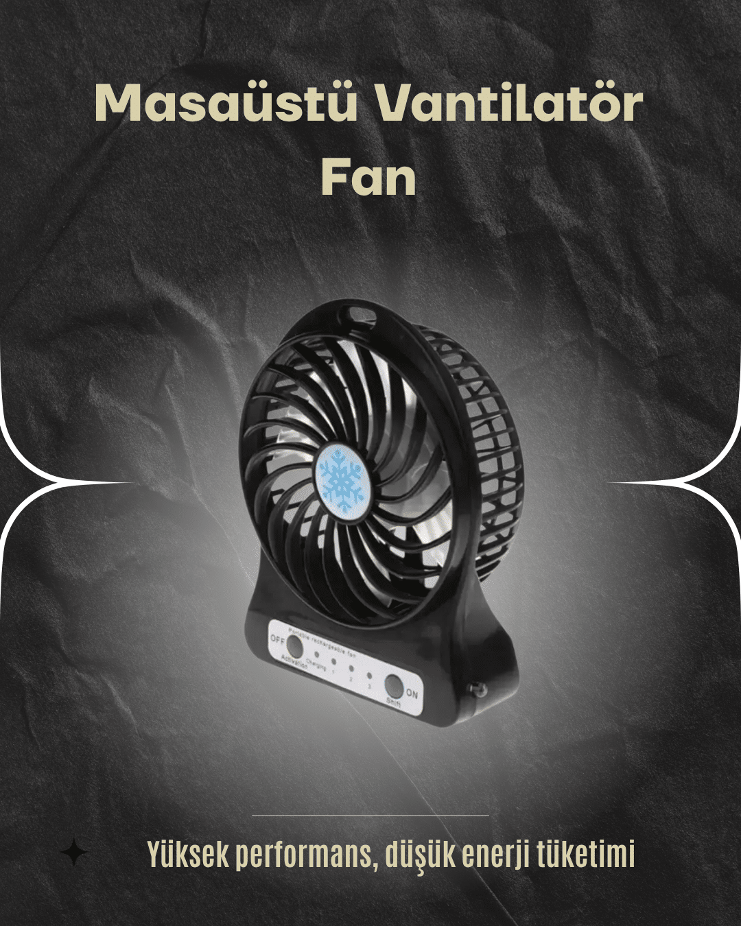 Şarjlı USB Fan – Masaüstü Mini Vantilatör Taşınabilir Işıklı 3 Kademeli Sessiz