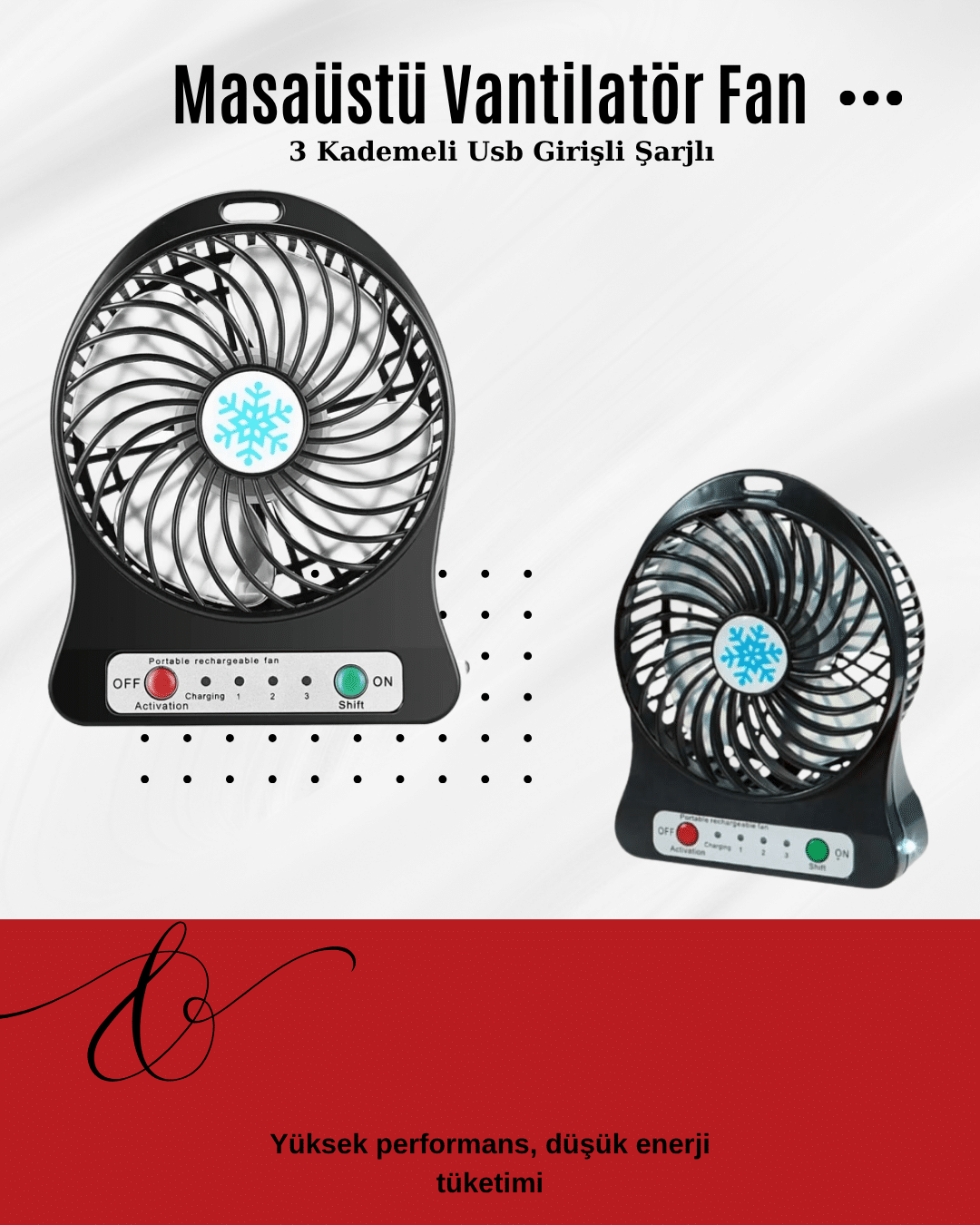 USB Girişli Taşınabilir Masaüstü Mini Fan – 3 Kademeli Hız Şarjlı Işıklı Sessiz Çalışma