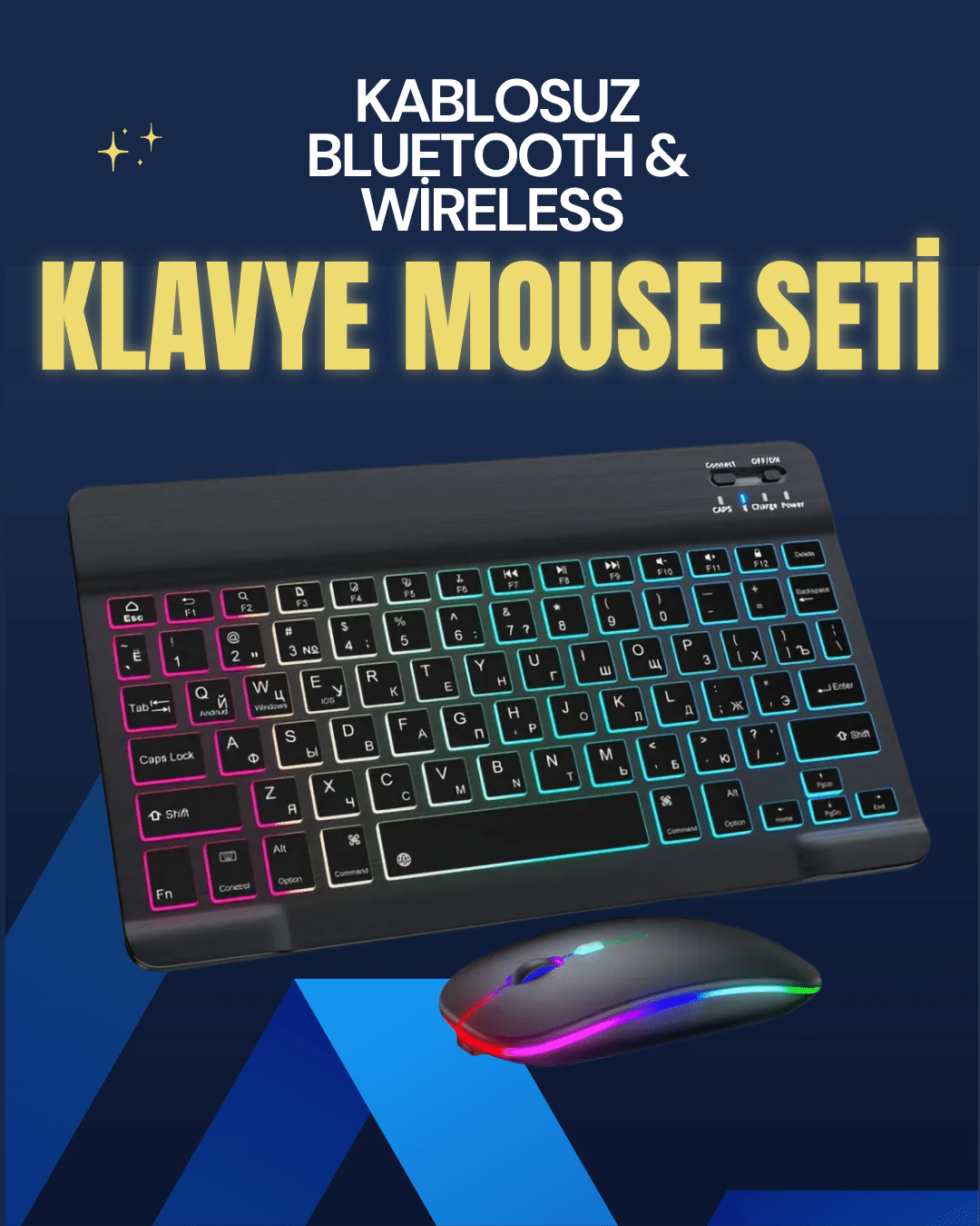 Şık ve Sessiz Tasarımlı Işıklı Klavye Mouse Seti – Şarjlı Wireless