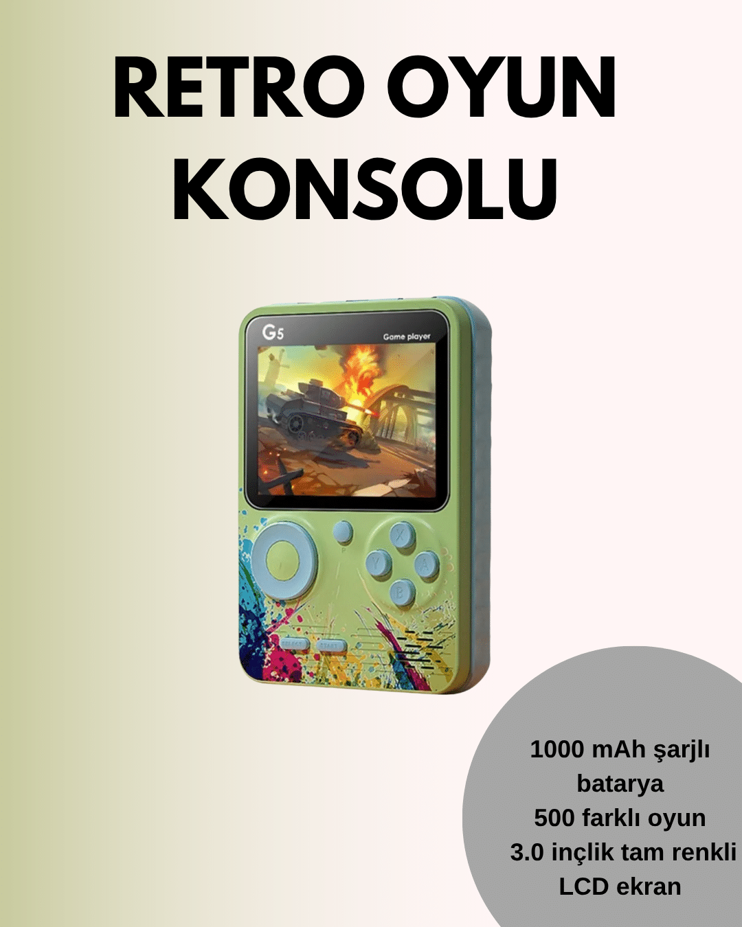TV Bağlantılı 500 Oyunlu Mini Gameboy Konsol