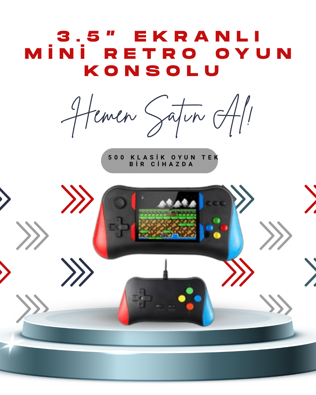 X7M Vintage 3.5 İnç 500’ü 1 Arada Klasik Oyun Konsolu