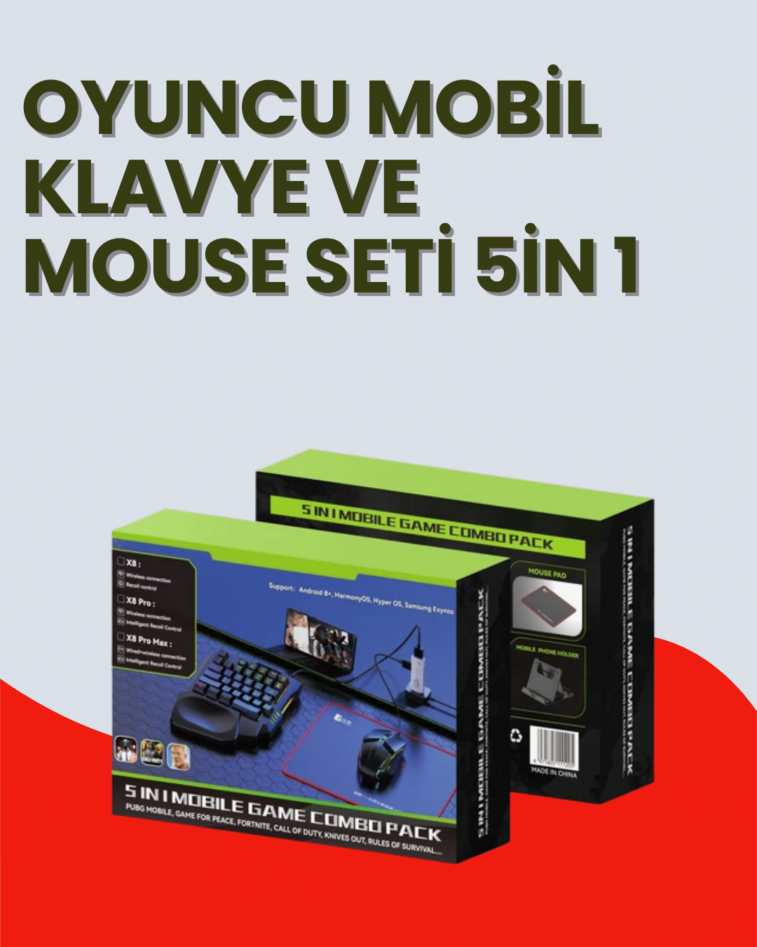 5in1 BT5.3 Mobil Oyun Kiti Klavye Mouse Dönüştürücü Seti