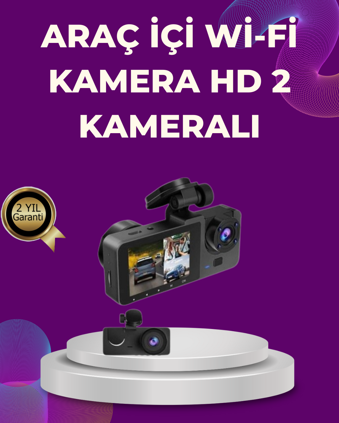 Araç İçi Dikiz Kamerası Sürüş Kaydedici 3 Lensli DVR Kamera